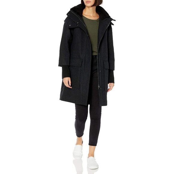 SOIA & KYO Karine Wool Parka Jacket Winter Coat Snow Long Hooded Casual Everyday - Picture 3 of 11